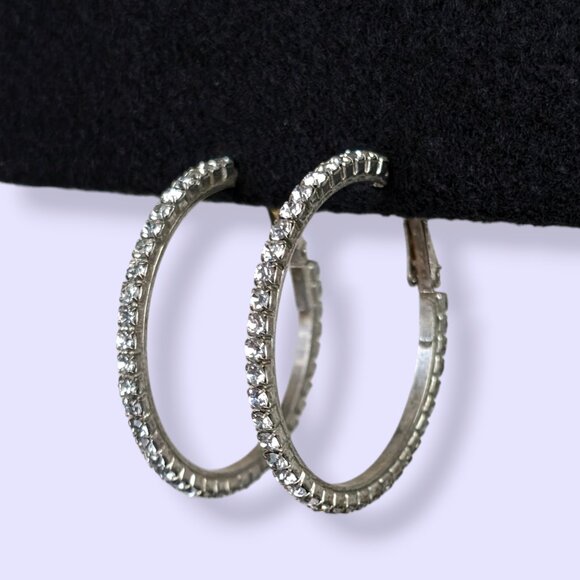 White Rhinestone Hoop Earrings - Picture 3 of 5